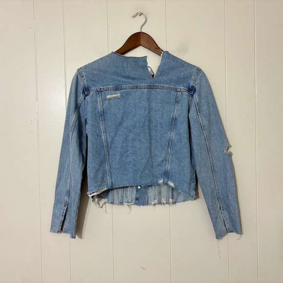 ZARA TRF Authentic Denim Destroyed Cropped Jacket Size S New - Picture 10 of 11